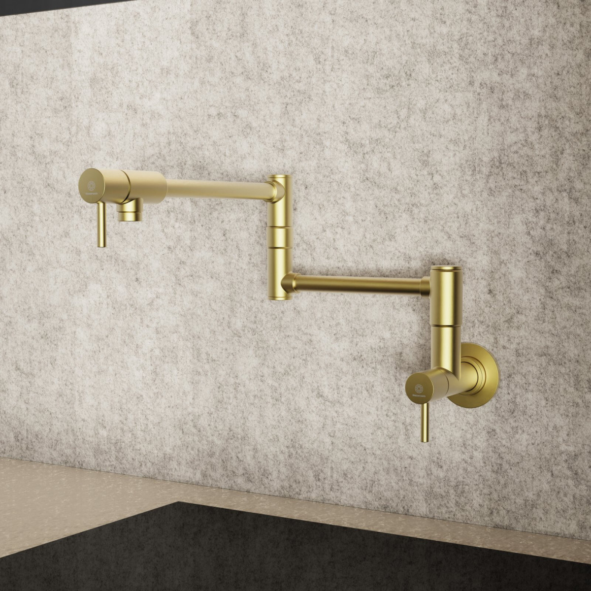 Pot Filler, wall-mounted articulated mixer tap for the kitchen in brushed gold