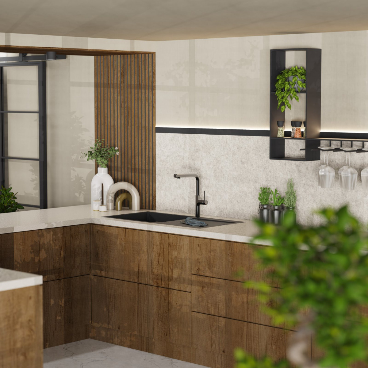 Polis, Kitchen faucet with straight spout and pull-out spray in matte graphite