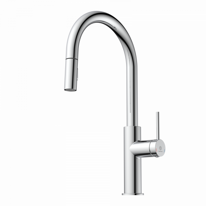 Rana Sphere, Kitchen faucet with arched spout and pull-down spray in chrome