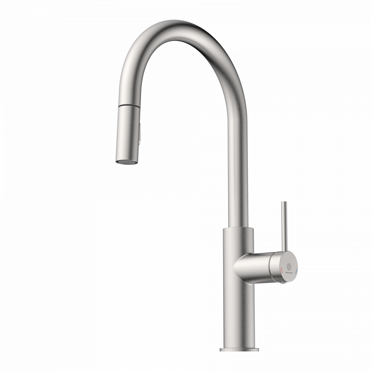 Rana Sphere, Kitchen faucet with curved spout and pull-down spray in brushed nickel