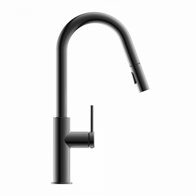 Rana Curve, Kitchen faucet with curved spout and pull-down spray in matte graphite