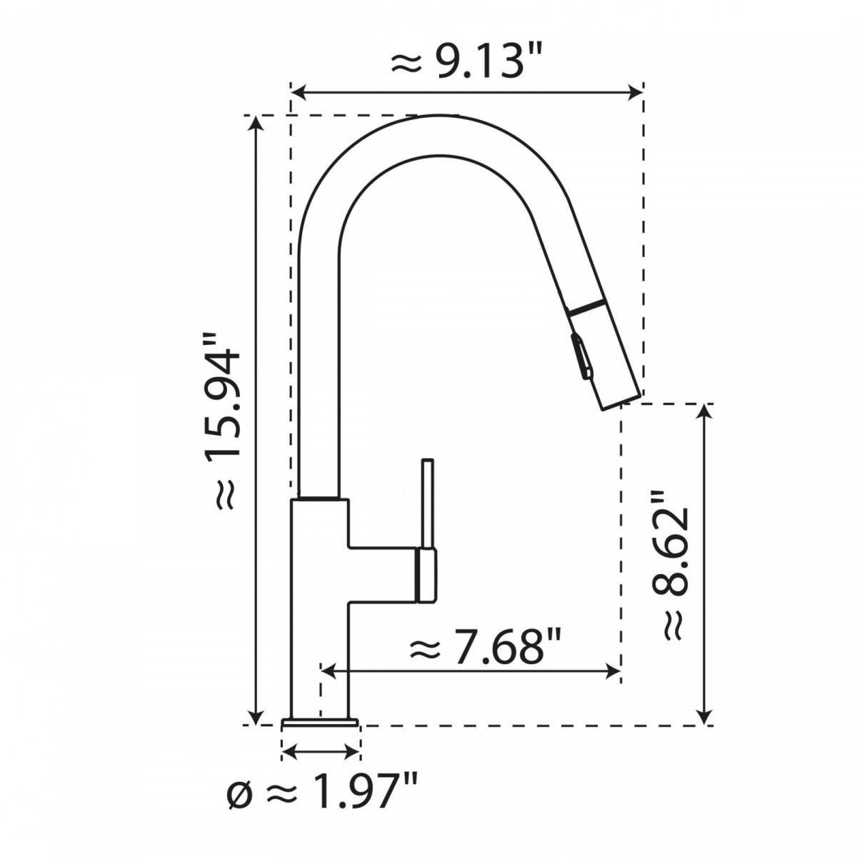 Rana Curve, Kitchen faucet with curved spout and pull-down spray in brushed nickel