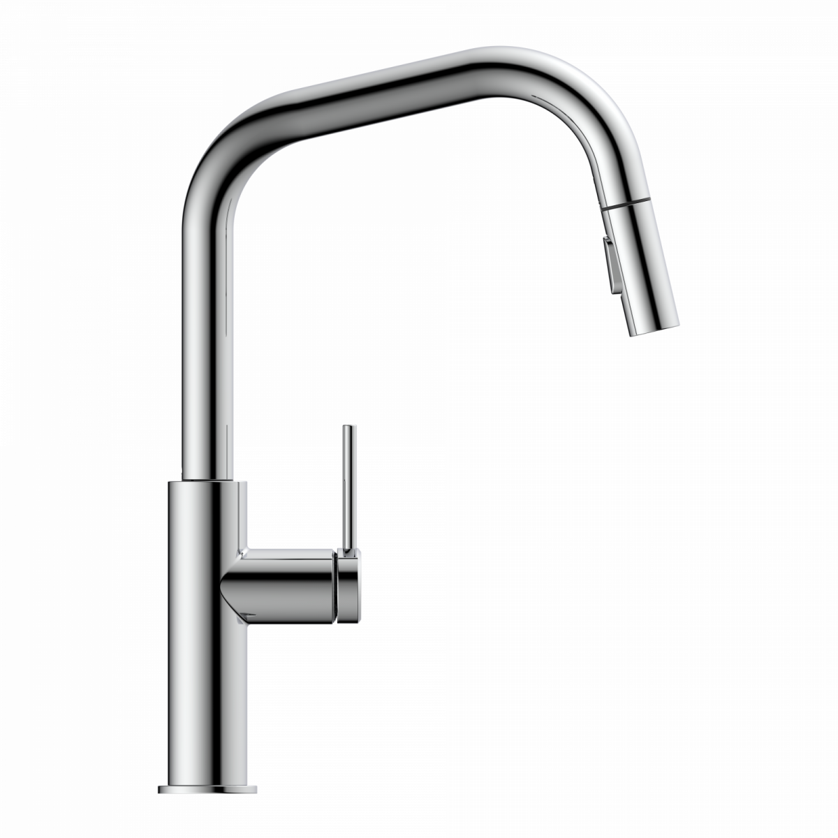 Rana Edge, Kitchen faucet with edged spout and pull-down spray in chrome