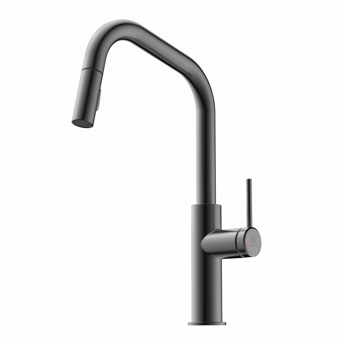 Rana Edge, Kitchen faucet with edged spout and pull-down spray in matte graphite