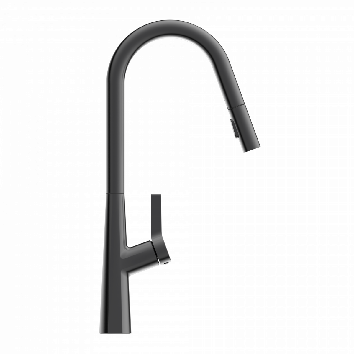 Keid Curve, Kitchen faucet with curved spout and pull-down spray in matte graphite
