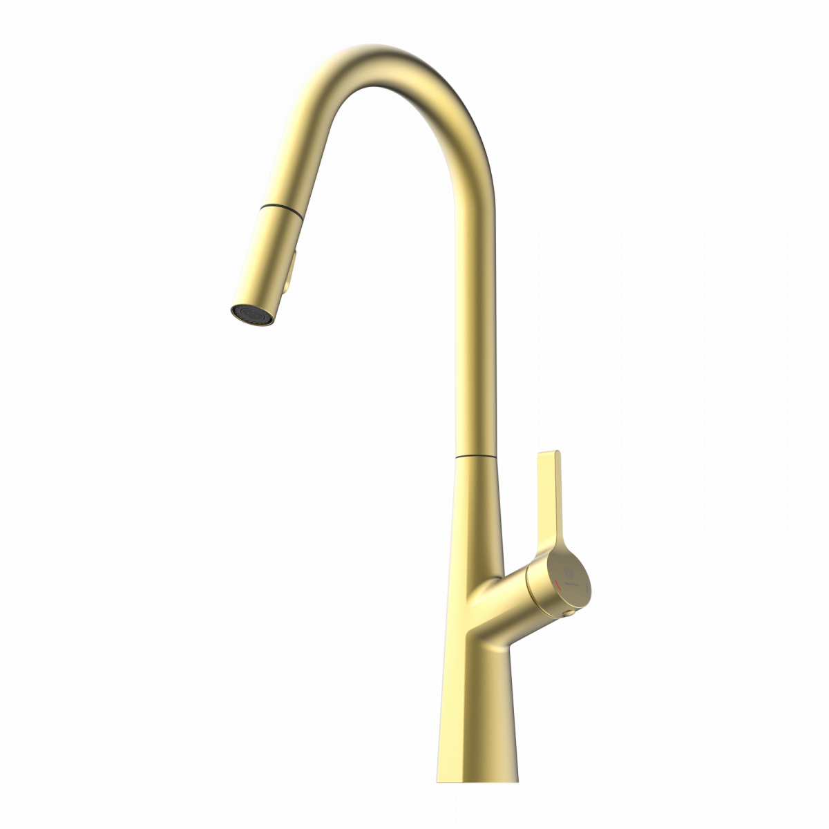 Keid Curve, Kitchen faucet with curved spout and pull-down spray in brushed gold