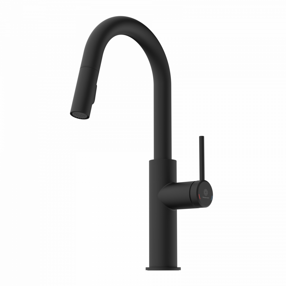 Rana Prep, Kitchen faucet with low curved spout and pull-down spray in matte black