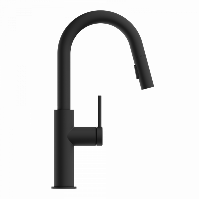 Rana Prep, Kitchen faucet with low curved spout and pull-down spray in matte black