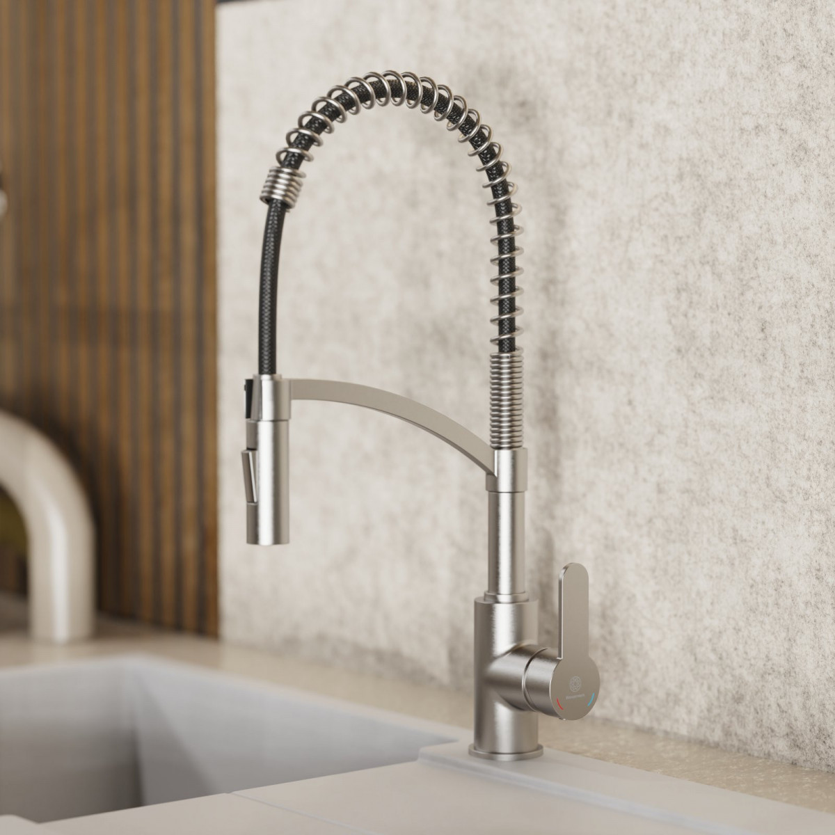 Felis Semi-Pro, Kitchen faucet semi-pro with spiral pull-down spring in brushed nickel