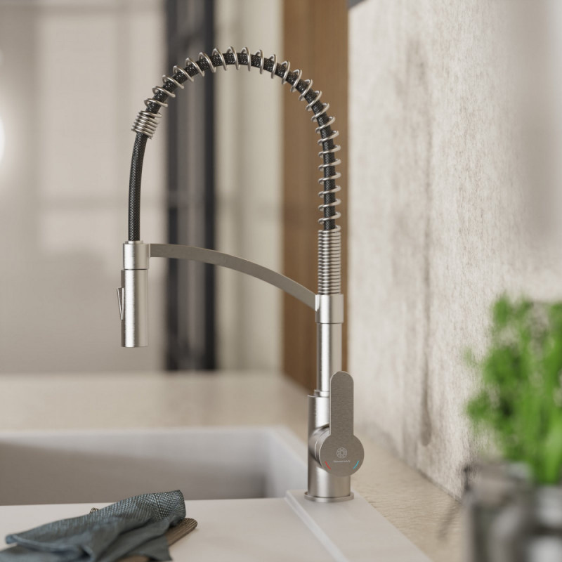 Felis Semi-Pro, Kitchen faucet semi-pro with spiral pull-down spring in brushed nickel