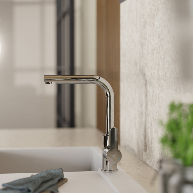 Felis Pull-Out, Kitchen faucet with pull-out straight spout in chrome