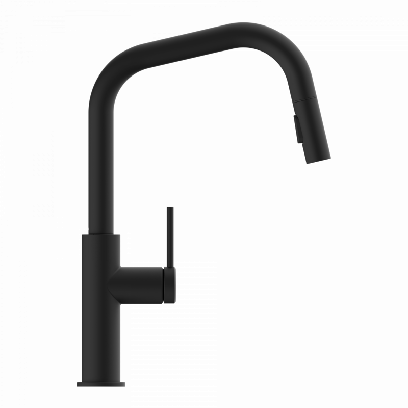 Rana Edge, Kitchen faucet with edged spout and pull-down spray in matte black