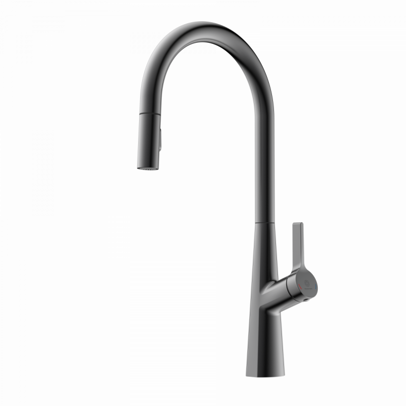 Keid Sphere, Kitchen faucet with arched spout and pull-out spray in matte graphite