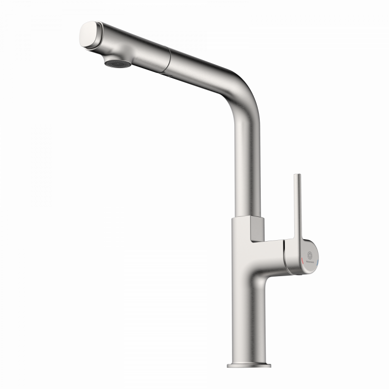 Polis, Kitchen faucet with straight spout and pull-out spray in brushed nickel