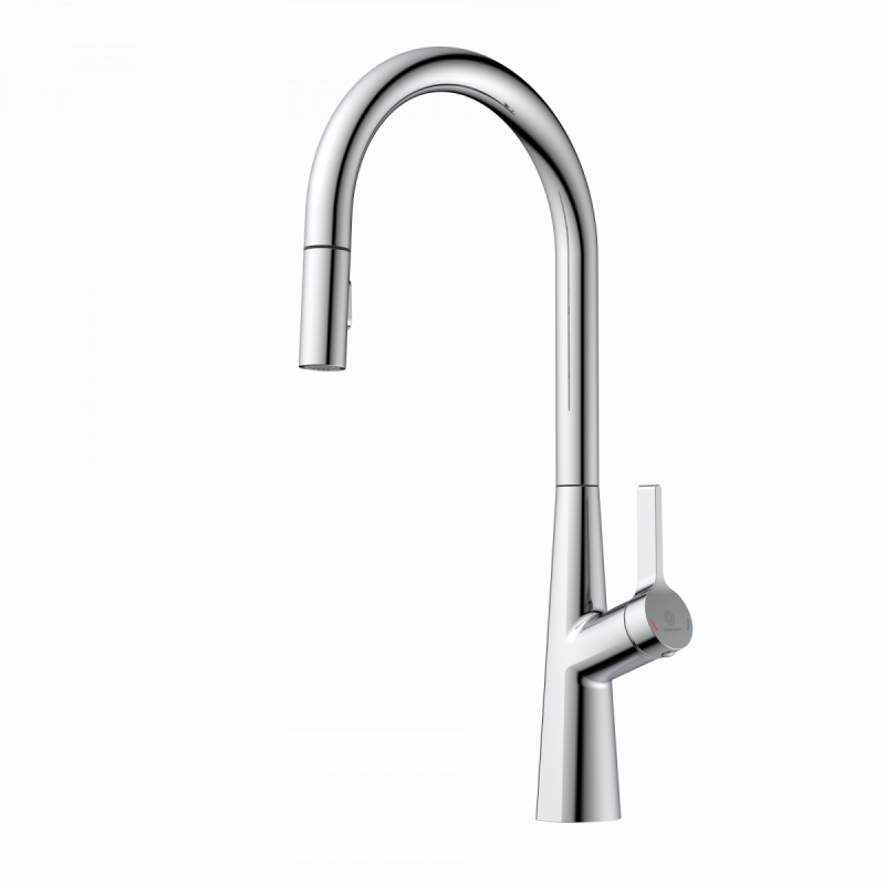 Keid Sphere, Kitchen faucet with arched spout and pull-out spray in chrome