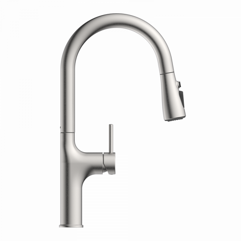 Maia, Kitchen faucet with arched spout and pull-down spray in brushed nickel