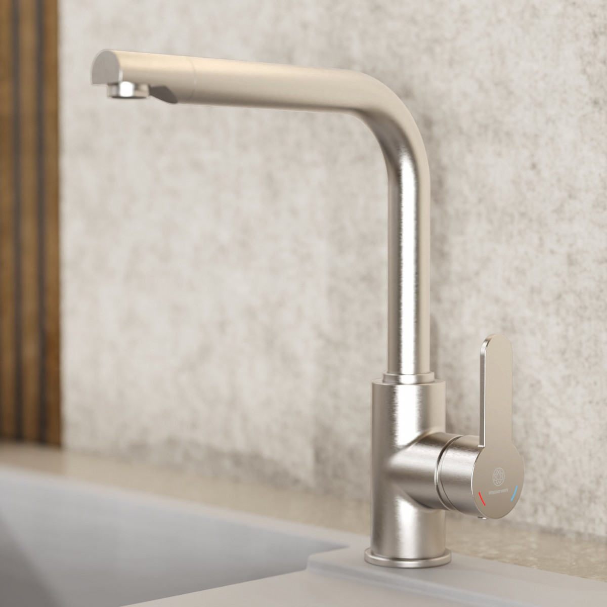 Felis, Kitchen faucet with straight spout in brushed nickel