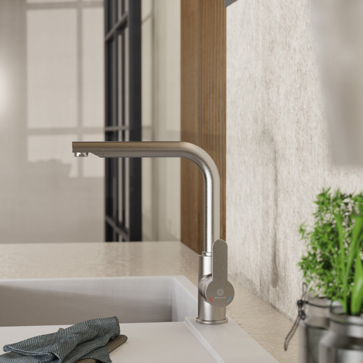 Felis, Kitchen faucet with straight spout in brushed nickel