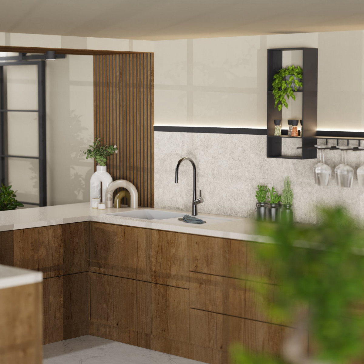 Keid Sphere, Kitchen faucet with arched spout and pull-out spray in matte graphite