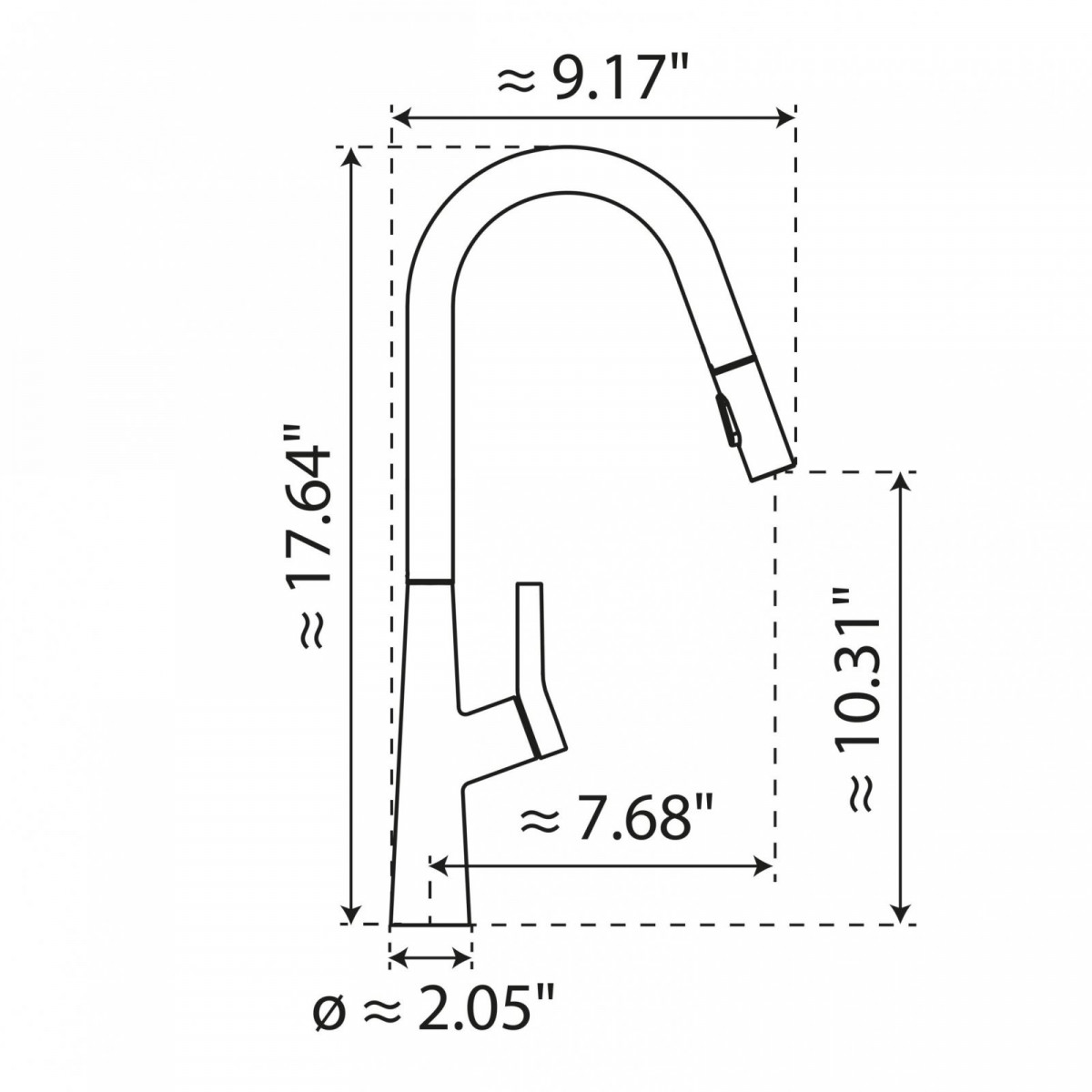 Keid Curve, Kitchen faucet with curved spout and pull-down spray in brushed nickel