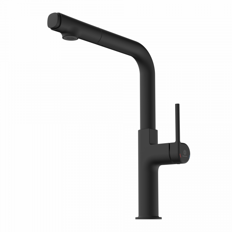 Polis, Kitchen faucet with straight spout and pull-out spray in matte black