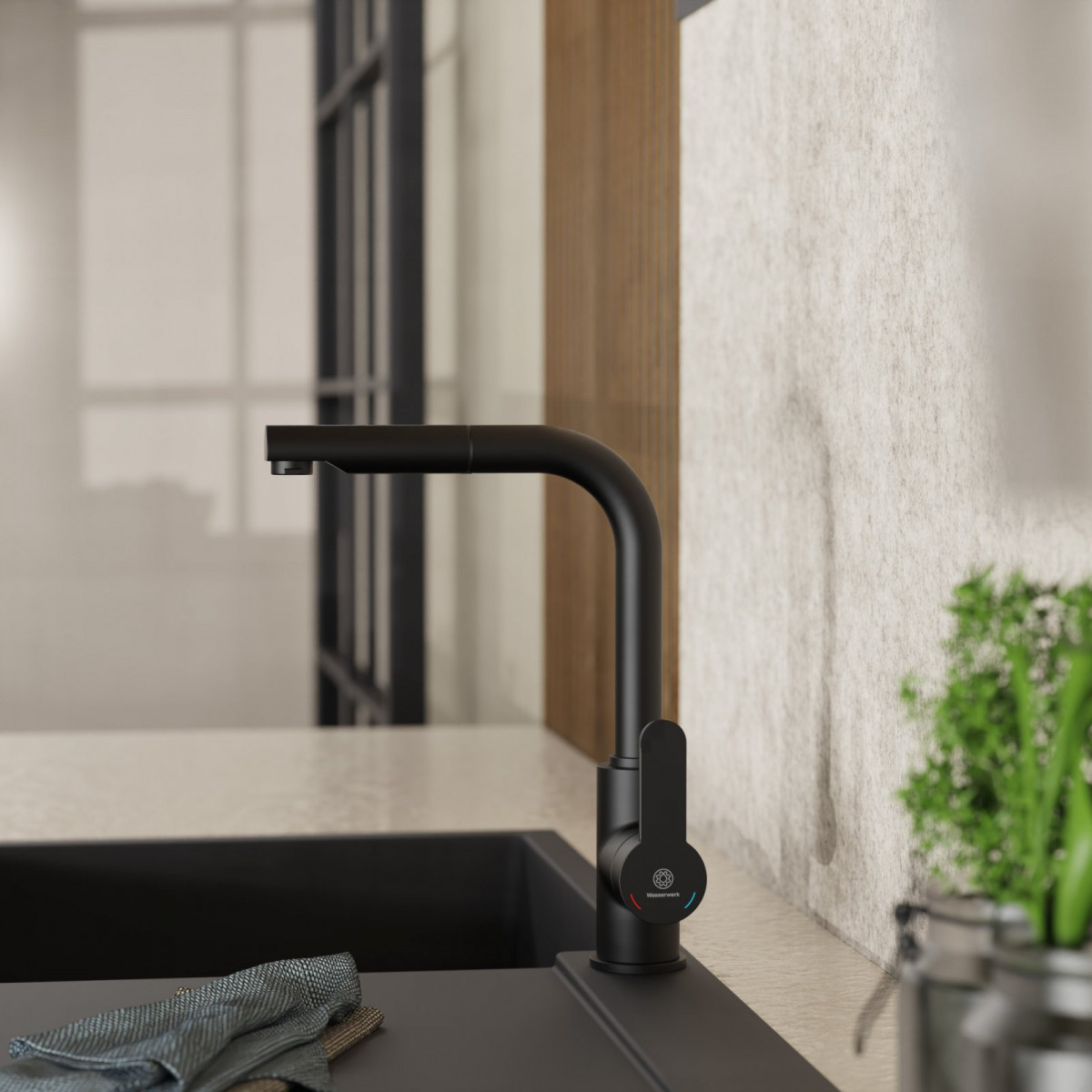 Felis Pull-Out kitchen faucet in matte black | Wasserwerk
