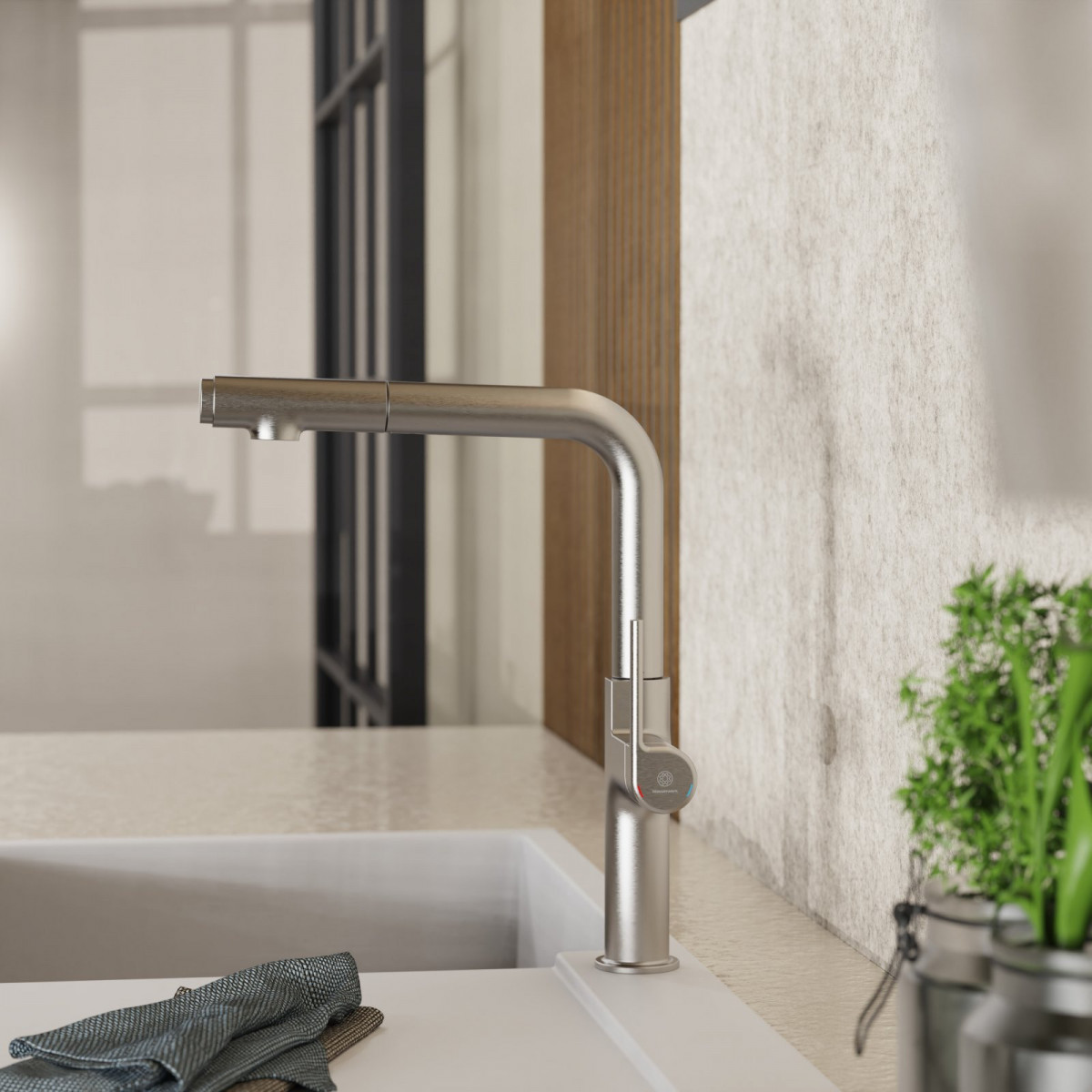 Polis kitchen faucet in brushed nickel | Wasserwerk