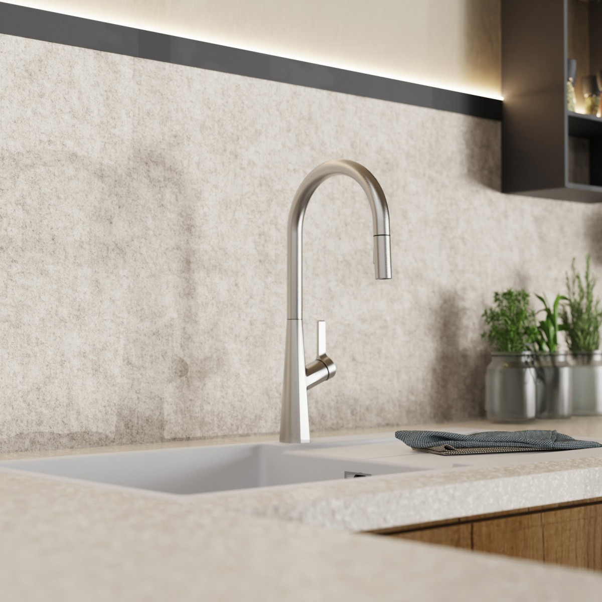 Keid Sphere kitchen faucet in brushed nickel | Wasserwerk