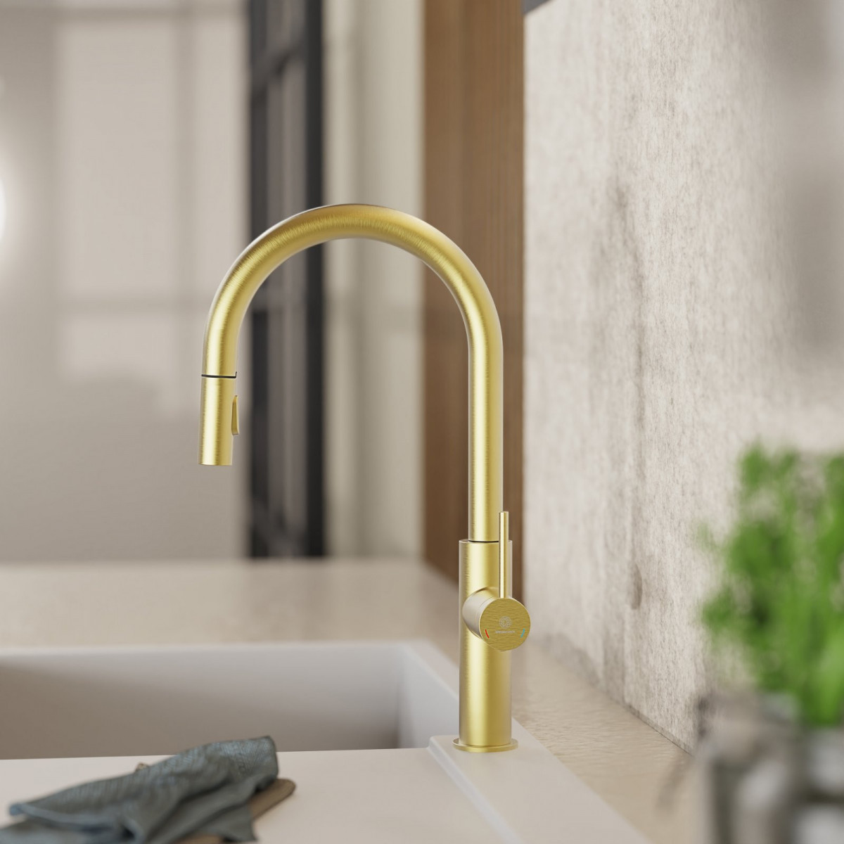 Rana Sphere kitchen faucet in brushed gold | Wasserwerk