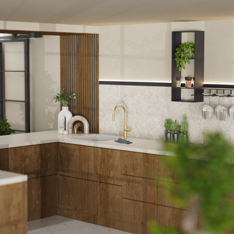 Rana Sphere kitchen faucet in brushed gold | Wasserwerk