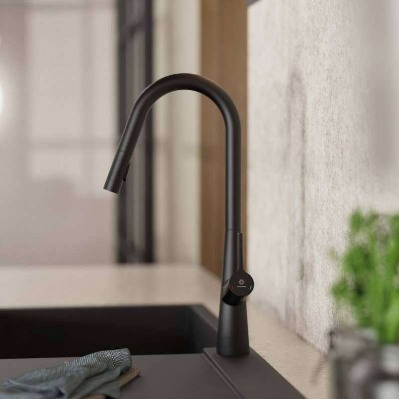 Keid Curve kitchen faucet in matte black | Wasserwerk