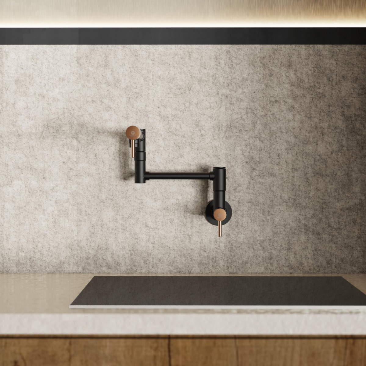 Pot Filler mixer tap in matte black and rose gold | Wasserwerk