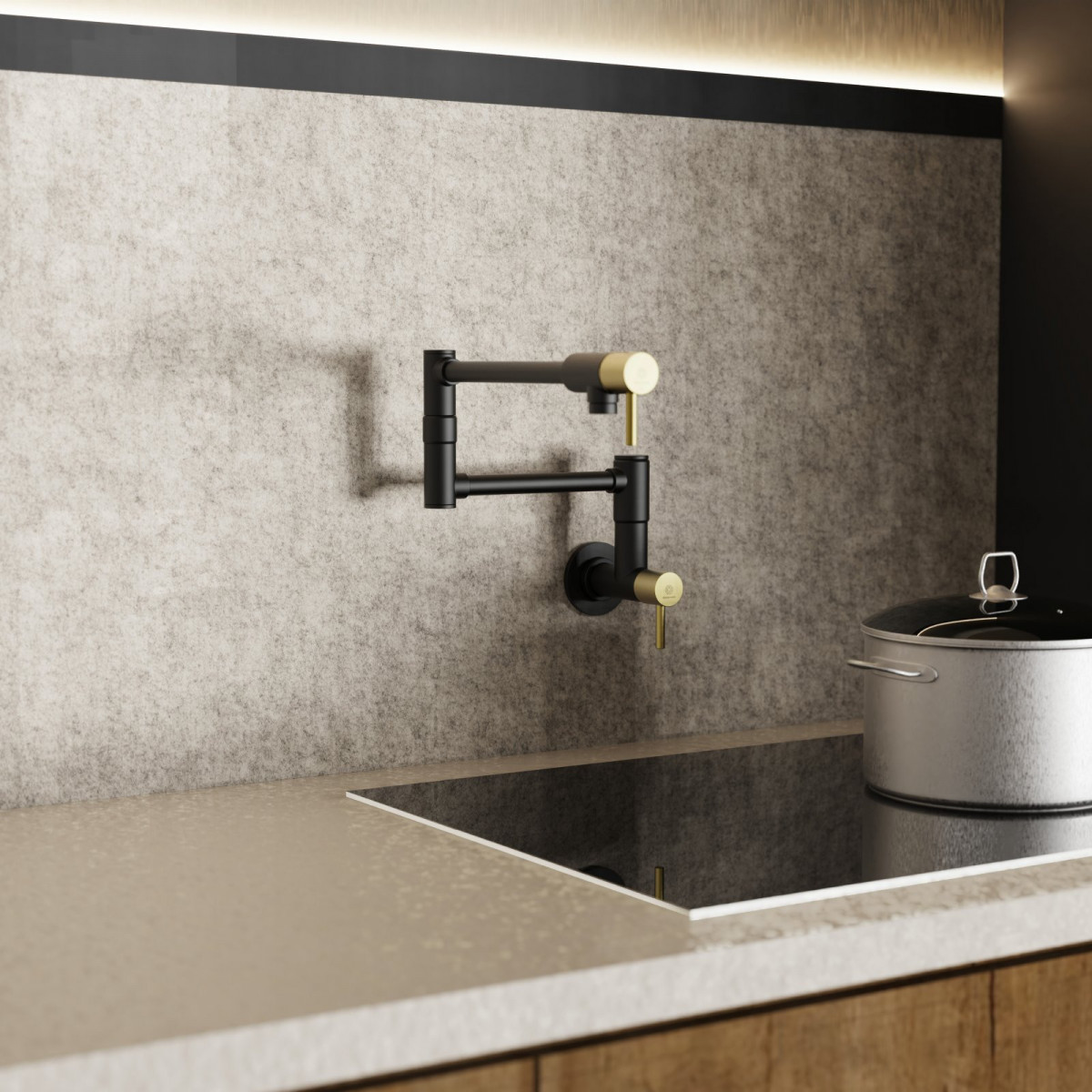 Pot Filler mixer tap in matte black and brushed gold | Wasserwerk