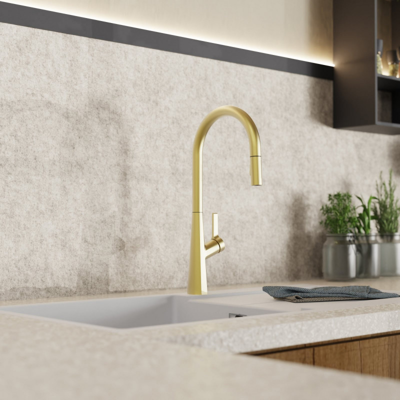 Keid Sphere kitchen faucet in brushed gold | Wasserwerk