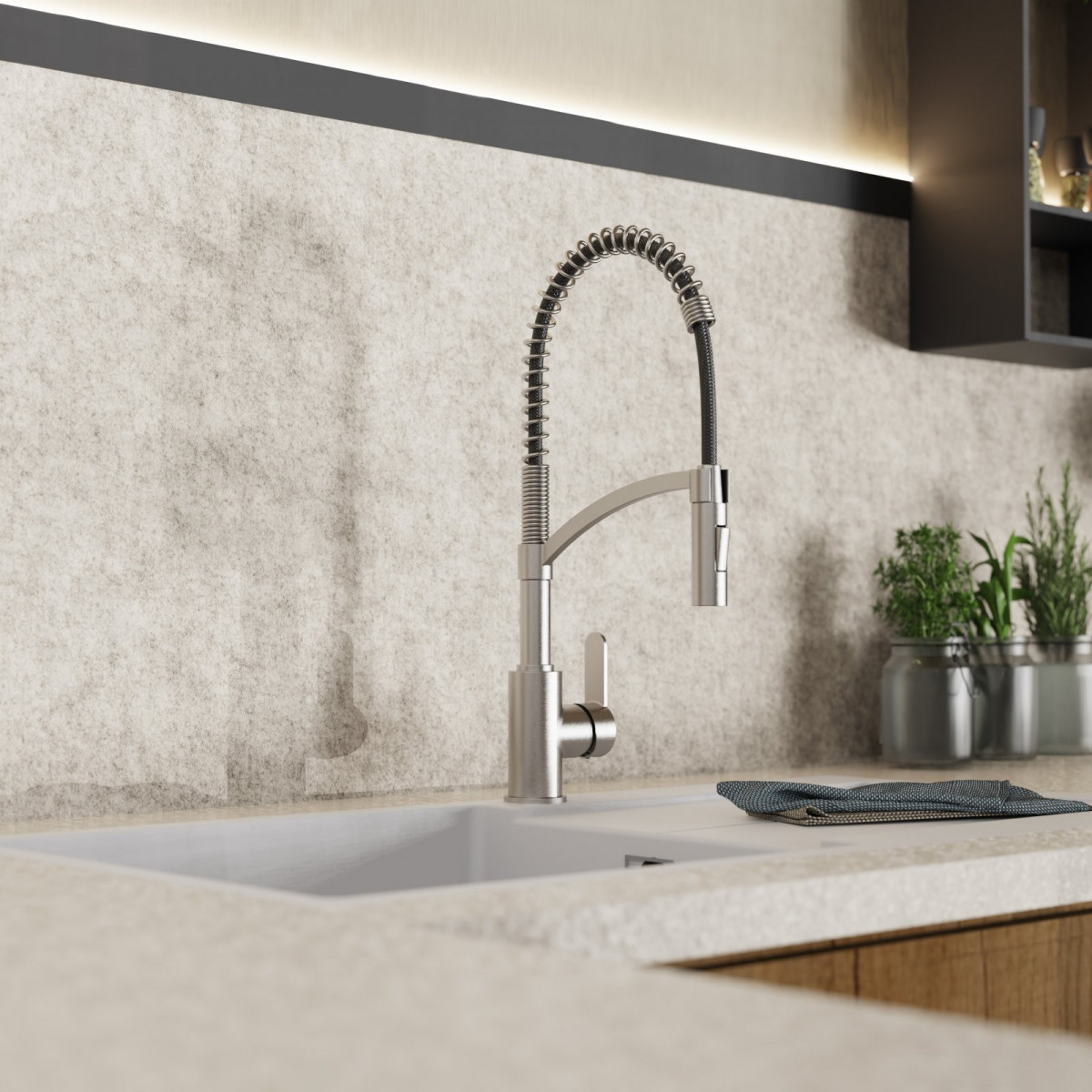 Felis Semi Pro kitchen faucet in brushed nickel | Wasserwerk