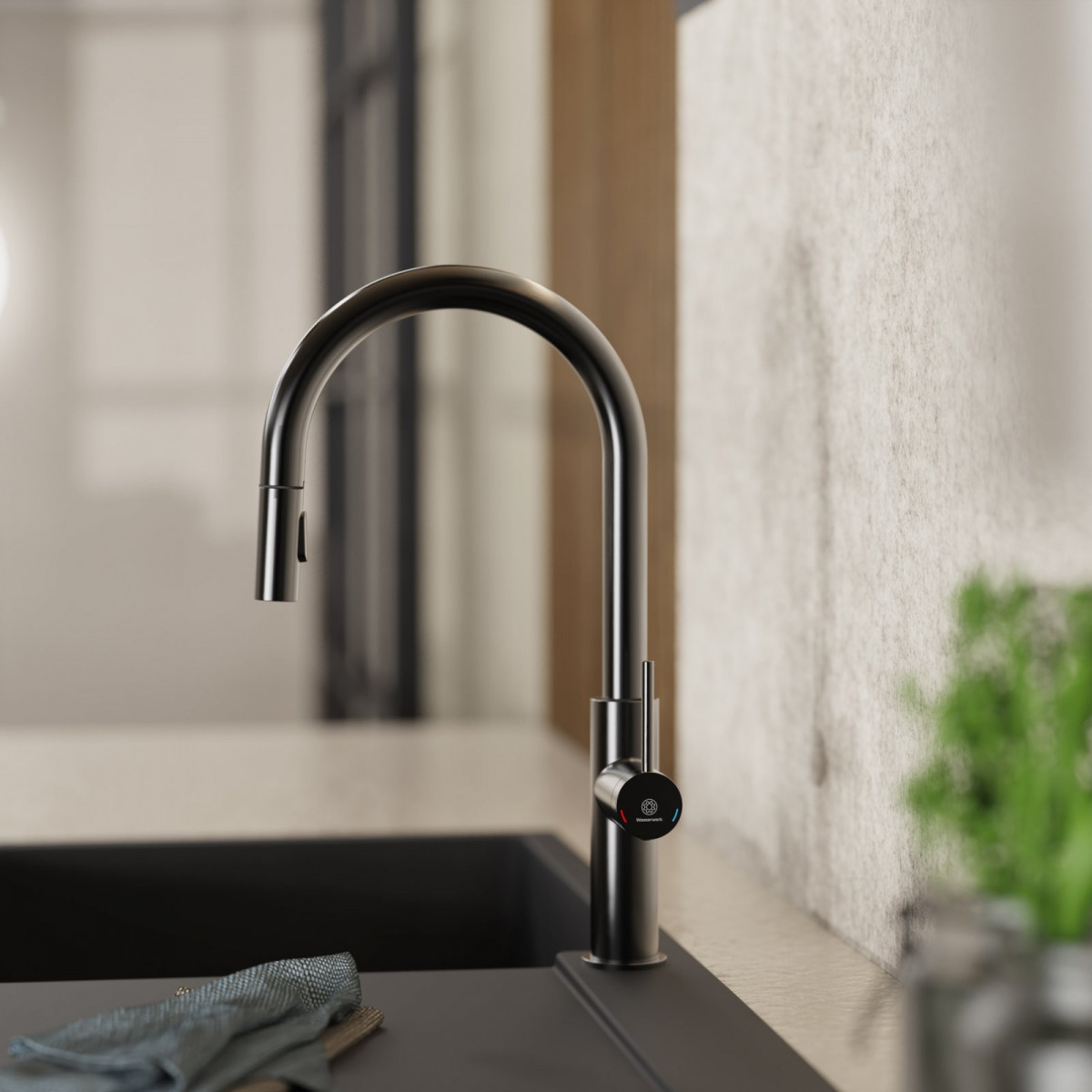 Rana Sphere kitchen faucet in matte graphite | Wasserwerk