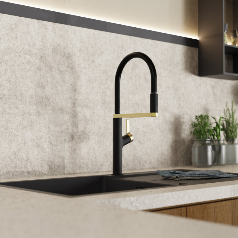 Atik kitchen faucet in matte black and brushed gold | Wasserwerk