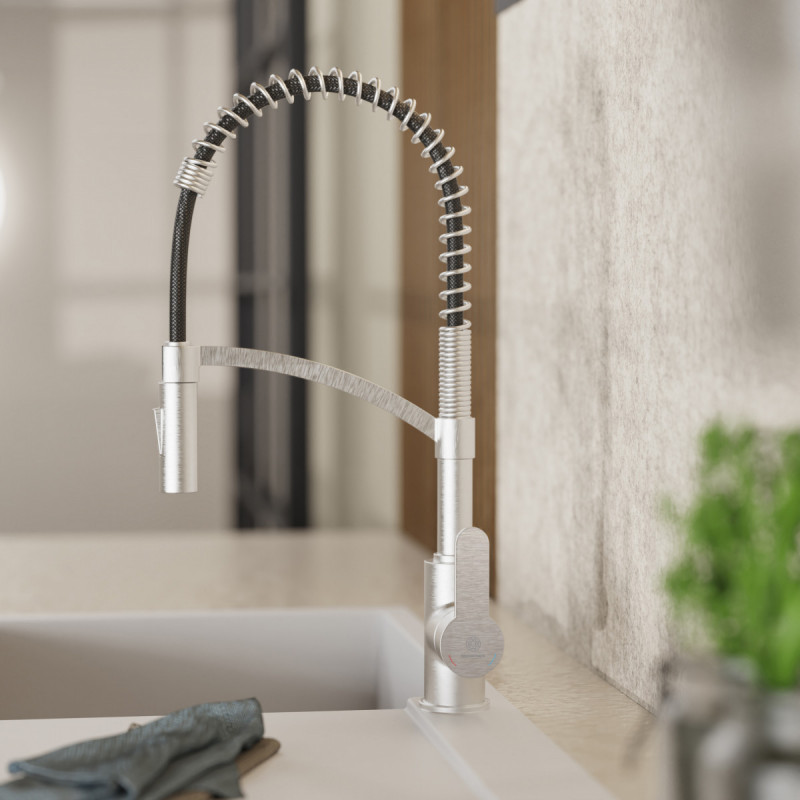 Felis Semi-Pro, Kitchen faucet semi-pro with spiral pull-down spring in brushed nickel