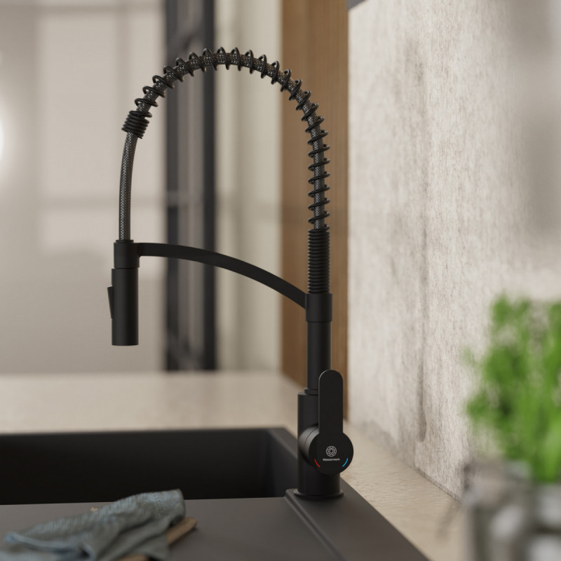 Felis Semi-Pro, Kitchen faucet semi-pro with pull-down spiral spring in matte black