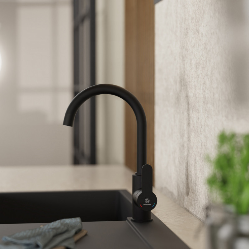 Felis Bar, Kitchen faucet with arched spout in matte black