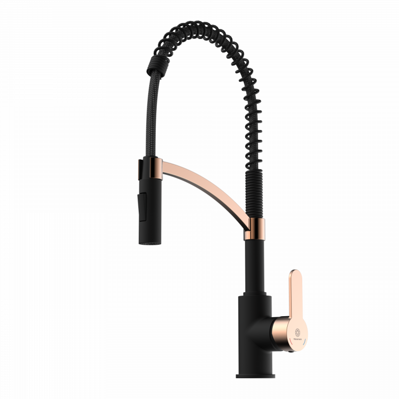 Felis Semi-Pro, Kitchen faucet semi-pro with pull-down spiral spring in matte black and rose gold