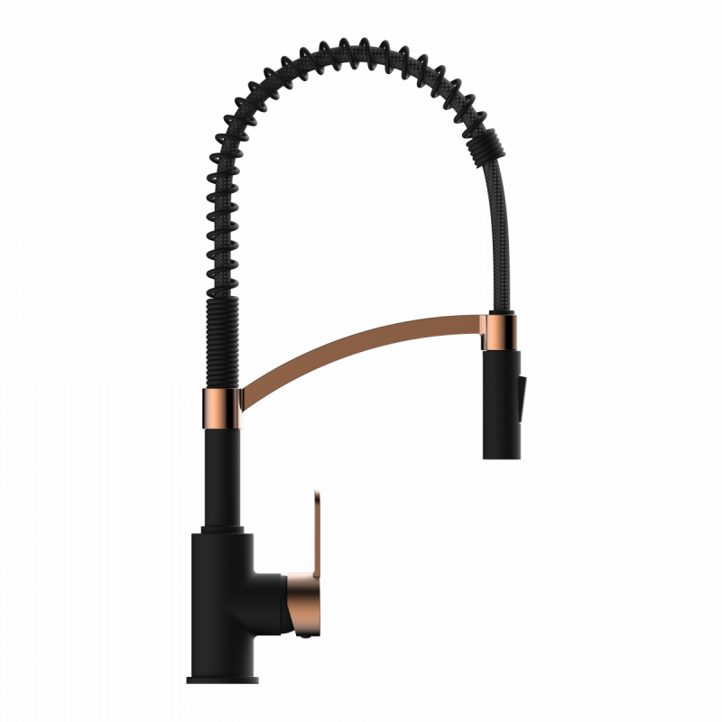 Felis Semi-Pro, Kitchen faucet semi-pro with pull-down spiral spring in matte black and rose gold