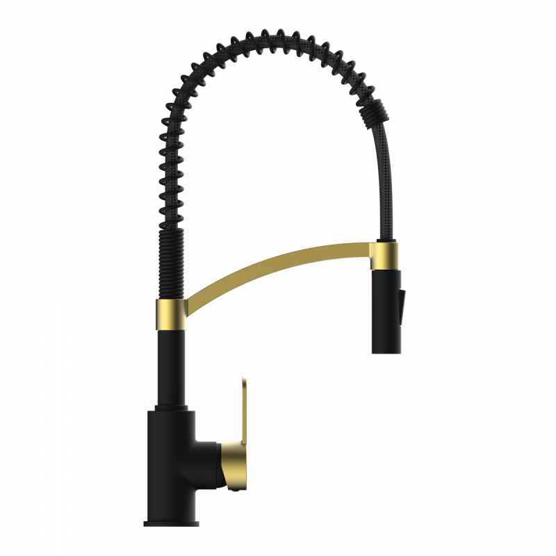 Felis Semi-Pro, Kitchen faucet semi-pro with pull-down spiral spring in matte black and brushed gold