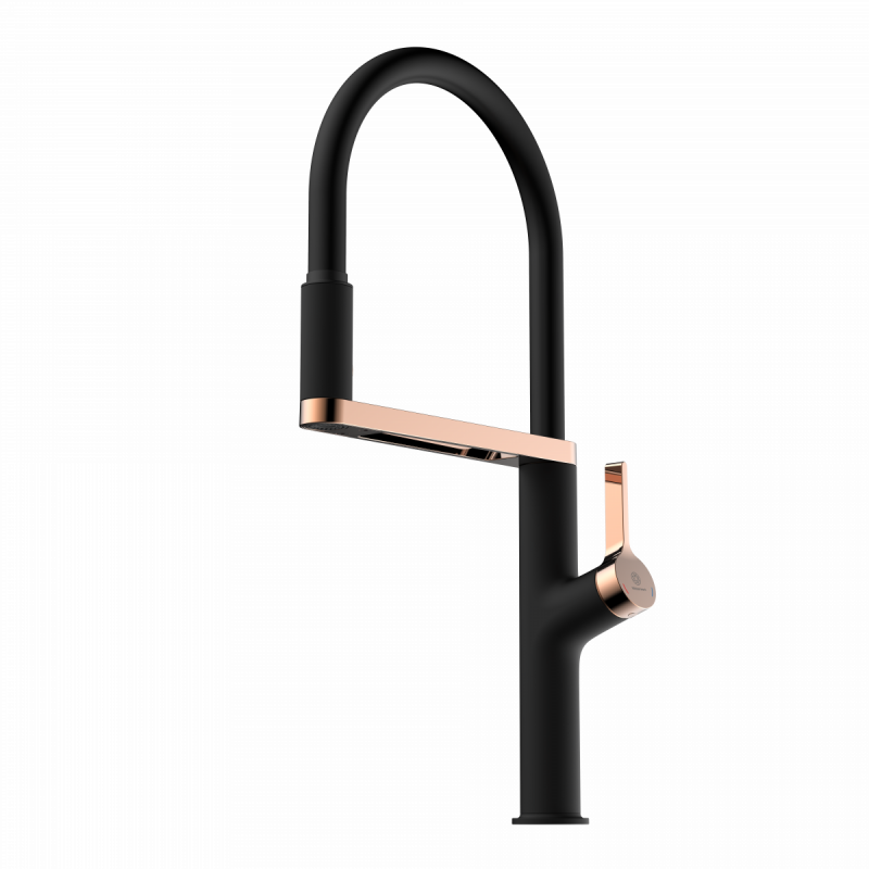 Atik, Kitchen faucet semi-pro with pull-down soft-touch hose in matte black and rose gold