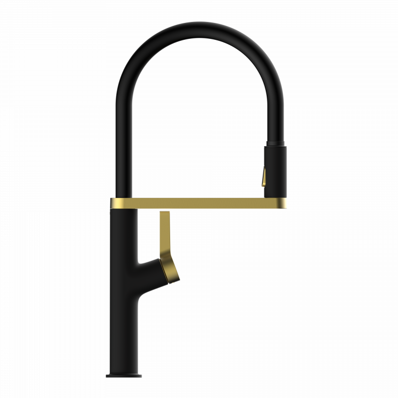 Atik, Kitchen faucet semi-pro with pull-down soft-touch hose in matte black and brushed gold