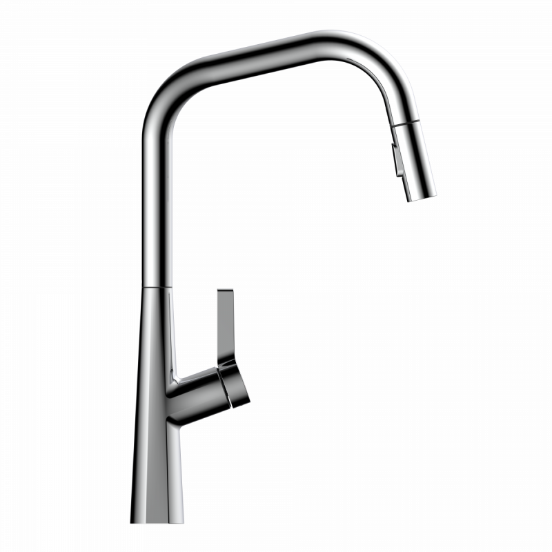 Keid Edge, Kitchen faucet with edged spout and pull-down spray in chrome