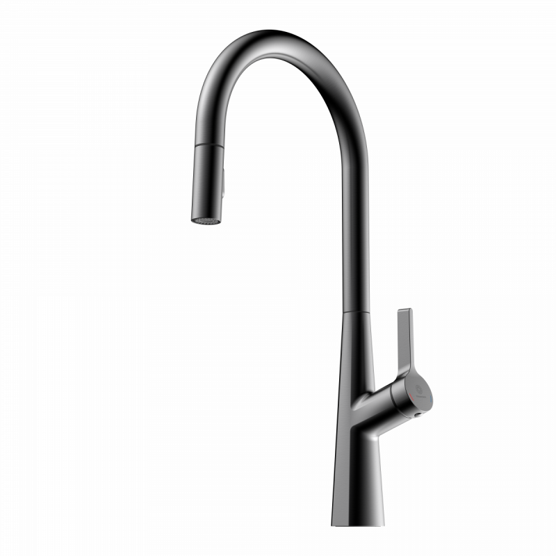 Keid Sphere, Kitchen faucet with arched spout and pull-out spray in matte graphite