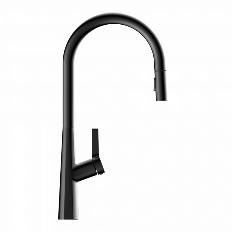 Keid Sphere, Kitchen faucet with arched spout and pull-out spray in matte graphite