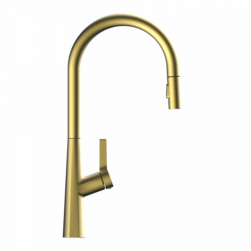 Keid Sphere, Kitchen faucet with arched spout and pull-out spray in brushed gold