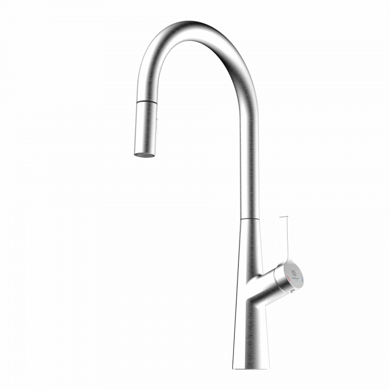 Keid Sphere, Kitchen faucet with arched spout and pull-out spray in brushed nickel